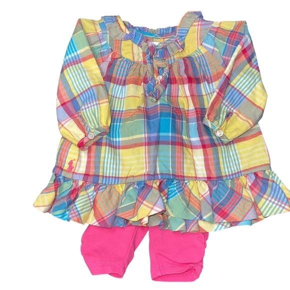Ralph Lauren Other - Ralph Lauren Infant Girl Long Sleeve Yellow Plaid Dress Ruffle Size 3 Months